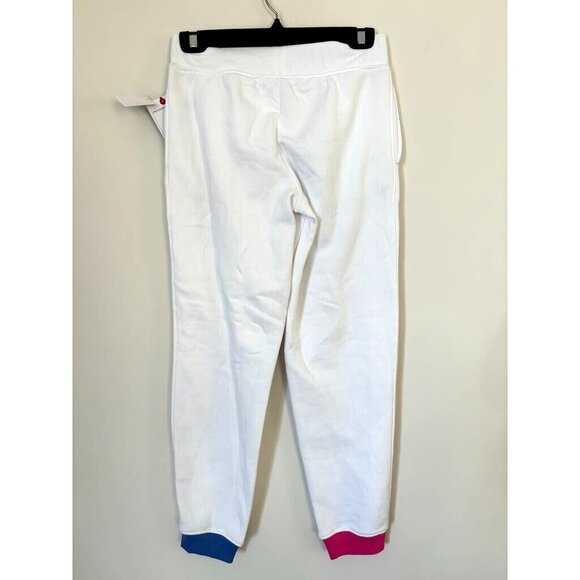NWT CHAMPION Sweatpants Girls Size Large White Fleece Pink Blue Cuffs Cozy - Picture 3 of 6